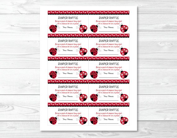Little Red Ladybug Printable Baby Shower Diaper Raffle Tickets #A177