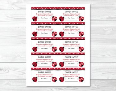 Little Red Ladybug Printable Baby Shower Diaper Raffle Tickets #A177