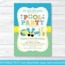 Boys Pool Party Printable Birthday Invitation Editable PDF #A343
