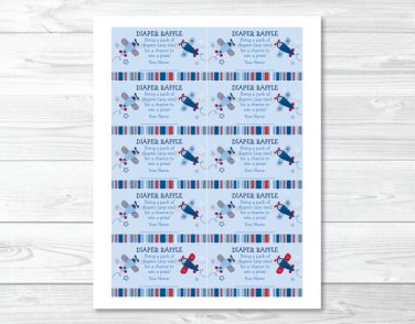 Lil Aviator Blue Airplane Printable Baby Shower Diaper Raffle Tickets #A112