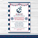 Nautical Anchor Printable Birthday Invitation Navy Blue & Red Editable PDF #A347