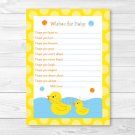 Lil Rubber Duck Printable Baby Shower Wishes For Baby Advice Cards #A176