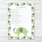 Lil Peanut Elephant Green Printable Baby Shower Wishes For Baby Advice Cards #A348