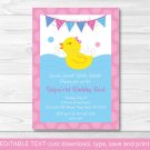 Pink Rubber Duck Printable Birthday Invitation Editable PDF #A141