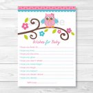 Pink Owl Blossom Printable Baby Shower Wishes For Baby Advice Cards #A162