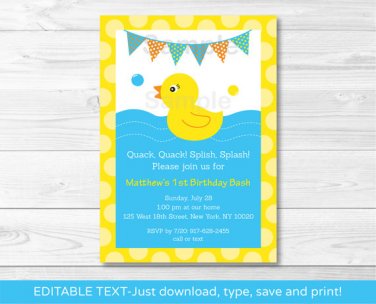 Rubber Duck Printable Birthday Invitation Editable PDF #A345