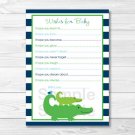 Preppy Alligator Printable Baby Shower Wishes For Baby Advice Cards #A157
