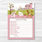 Pink Farm Pony Cow Sheep Owl Printable Baby Shower Wishes For Baby Advice Cards #A318
