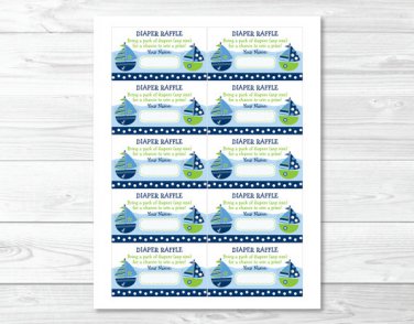Sail Away Sailboat Nautical Green Printable Baby Shower Diaper Raffle Tickets #A210