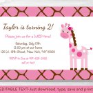 Pink Giraffe Jungle Safari Printable Birthday Invitation Editable PDF #A329