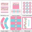 Pink Girl Owl Blossom Printable Birthday Party Package #A354