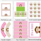 Lil Monkey Girl Jungle Safari Printable Baby Shower Party Package #A270