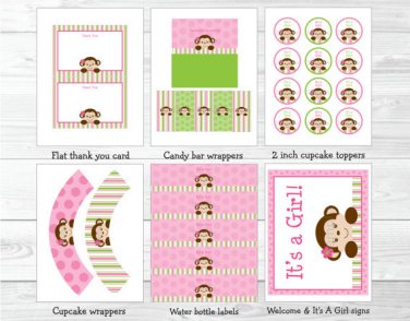 Lil Monkey Girl Jungle Safari Printable Baby Shower Party Package #A270