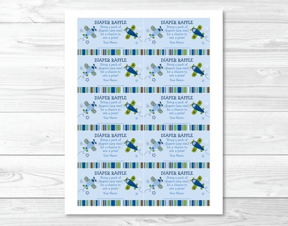 Lil Aviator Airplane Printable Baby Shower Diaper Raffle Tickets #A112