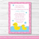 Pink Rubber Duck Printable Baby Shower Invitation Editable PDF #A320