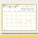Yellow Chevron Baby Due Date Calendar Editable PDF #A356
