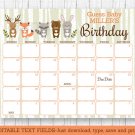 Woodland Animals Baby Due Date Calendar Editable PDF #A191