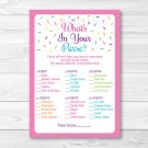 Pink Baby Sprinkle Whats In Your Purse Baby Shower Game Printable #A357