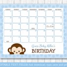 Monkey Baby Due Date Calendar Editable PDF #A175