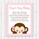 Girl Monkey Dont Say Baby Baby Shower Game Printable #A167
