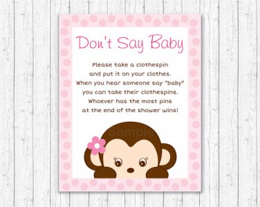 Girl Monkey Dont Say Baby Baby Shower Game Printable #A167
