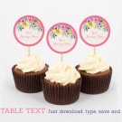 Watercolor Flowers Cupcake Toppers Party Favor Tags Editable PDF #A361