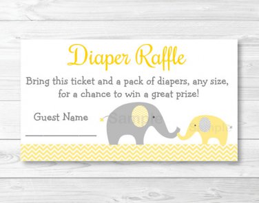 Yellow Chevron Elephant Baby Shower Diaper Raffle Tickets Printable #A181