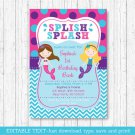 Mermaid Pool Party Birthday Invitation Printable Editable PDF #A363