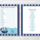 Nautical Pirate Whale Baby Shower Baby Word Scramble Game Cards Printable #A287