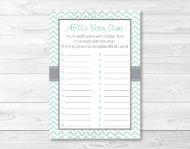 Green Chevron Baby Shower Baby ABCs Game Printable #A364