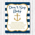 Nautical Gold Anchor Dont Say Baby Baby Shower Game Printable #A365