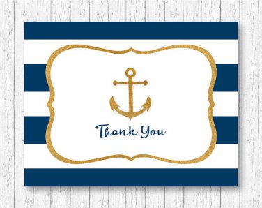 Nautical Gold Anchor Thank You Card Printable #A365
