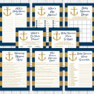 Nautical Gold Anchor Baby Shower Games Pack - 8 Printable Games #A365