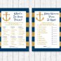 Nautical Gold Anchor Baby Shower Games Pack - 8 Printable Games #A365
