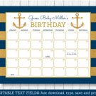 Nautical Gold Anchor Baby Due Date Calendar Editable PDF #A365