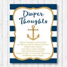 Nautical Gold Anchor Diaper Thoughts Late Night Diaper Baby Shower Game #A365
