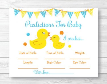 Rubber Duck Baby Shower Baby Predictions Game Cards Printable #A367