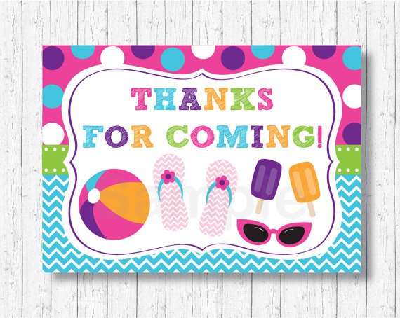 Girls Pool Party Party Favor Thank You Tags #A349