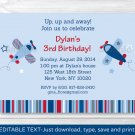 Airplane Birthday Invitation Blue And Red Printable Editable PDF #A155