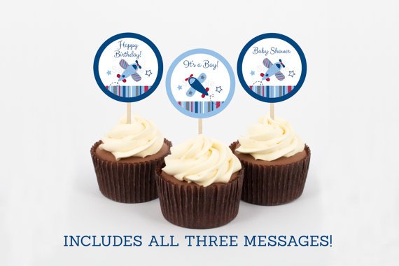Airplane Cupcake Toppers Party Favor Tags Red And Blue Printable #A155