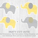 Yellow & Grey Elephant Party Cutouts Decorations Printable #A234