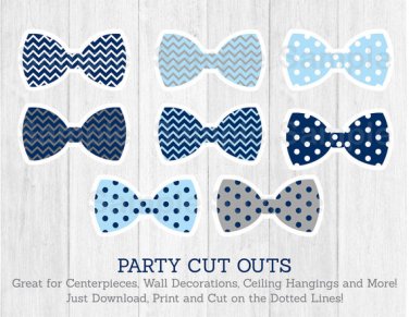 Bow Tie Baby Shower Party Cutouts Decorations Printable #A369