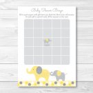 Yellow & Grey Elephant Baby Shower Bingo Cards Printable #A234