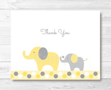 Yellow & Grey Elephant Thank You Card Printable #A234