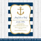 Nautical Gold Anchor Printable Baby Shower Invitation Editable PDF #A365