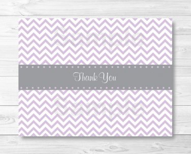 Purple & Grey Chevron Thank You Card Printable #A370