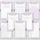 Purple & Grey Chevron Baby Shower Games Pack - 8 Printable Games #A370