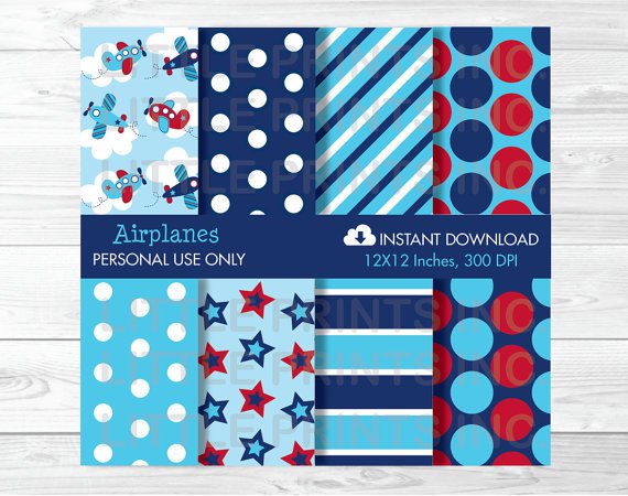Airplane Stripes And Stars Digital Paper #A155