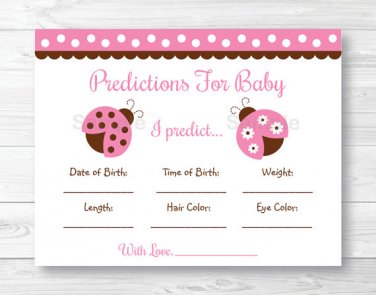 Pink Ladybug Baby Shower Baby Predictions Game Cards Printable #A122