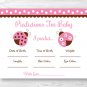 Pink Ladybug Baby Shower Baby Predictions Game Cards Printable #A122